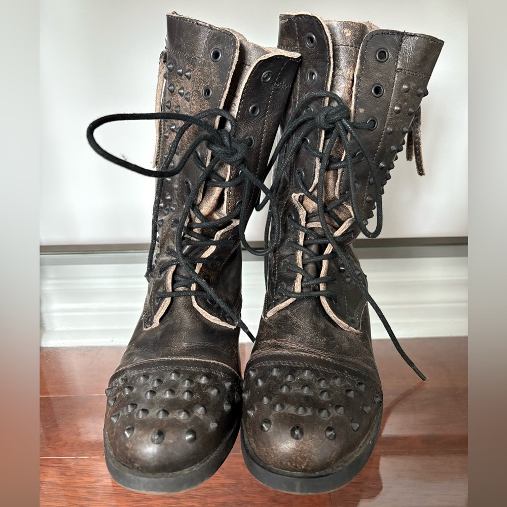 Brown leather boots with studs